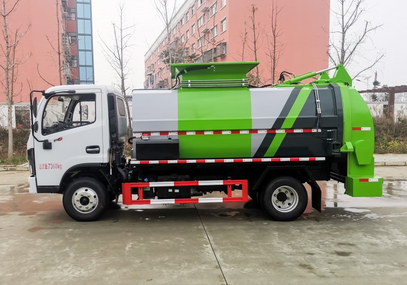 Dongfeng D6 Kitchen Waste Truck - New Square Tank - Volume 5 square metres